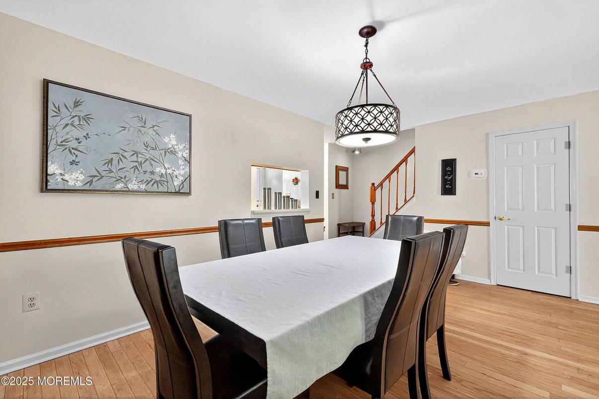 Dining room, Interior, Pendant Lights, Wood Texture Flooring