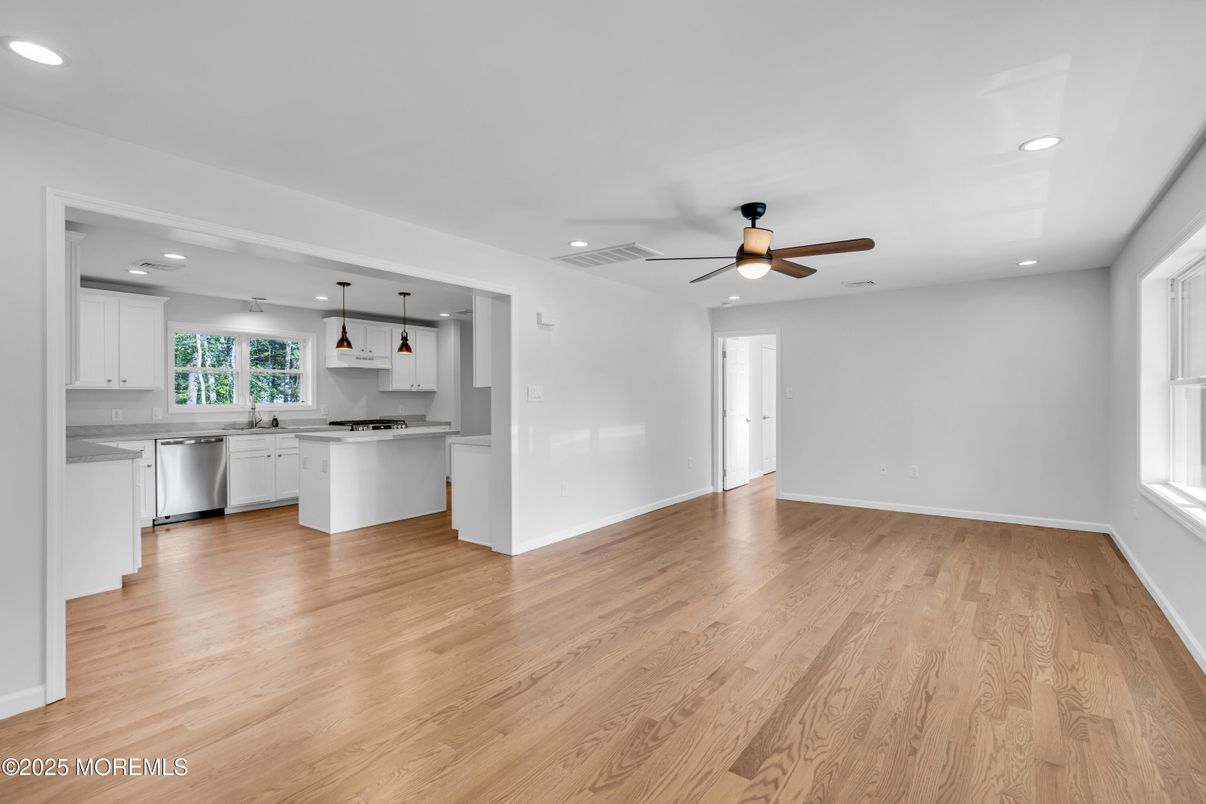 Interior, Kitchen, Pendant Lights, Recessed Lighting, Wood Texture Flooring