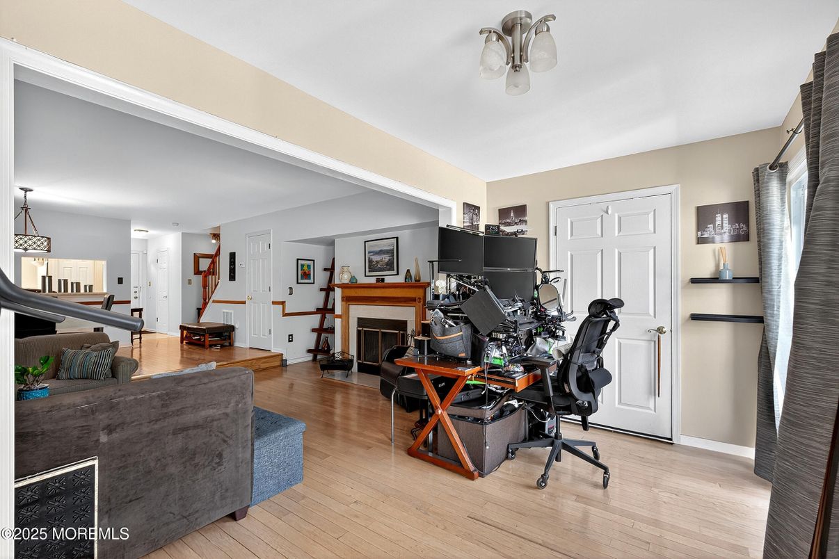 Fireplace, Home Office, Interior, Living room, Wood Texture Flooring