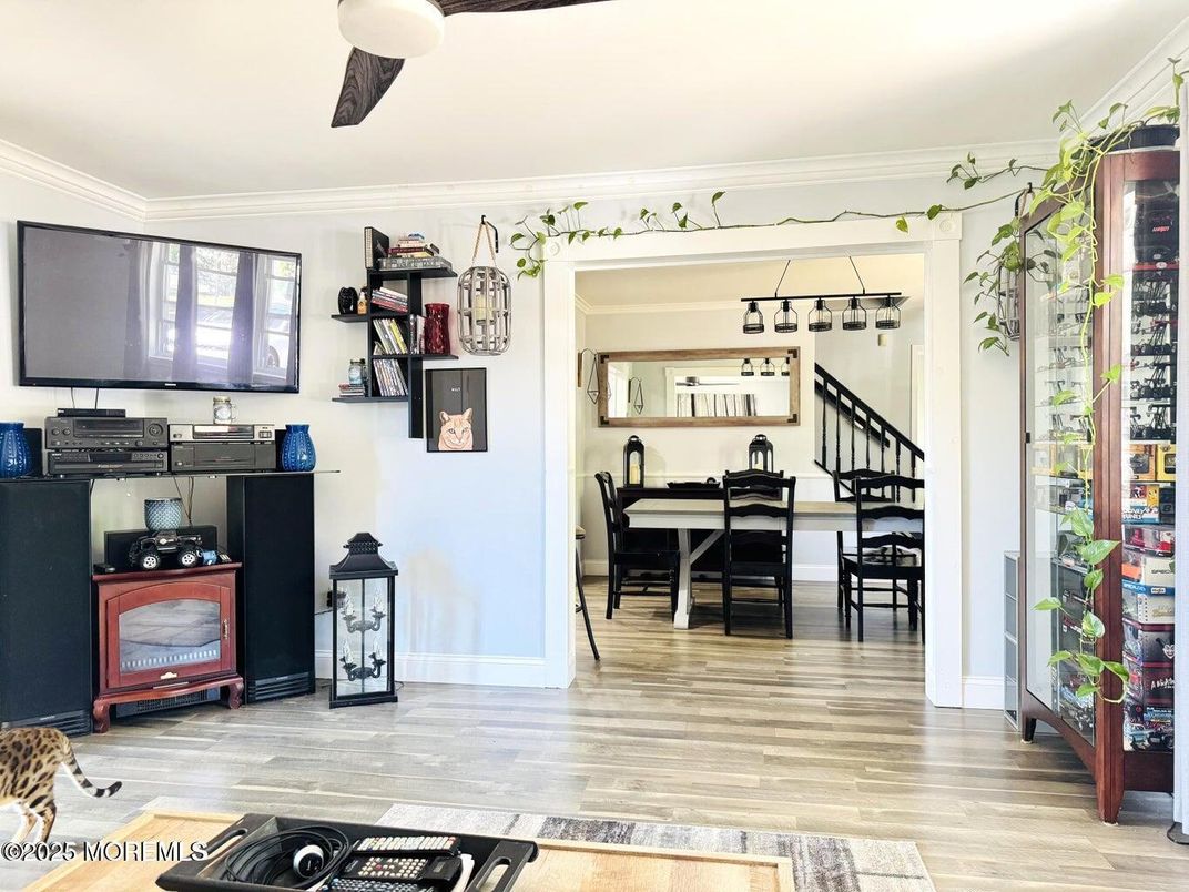 Dining room, Interior, Pendant Lights, Wood Texture Flooring