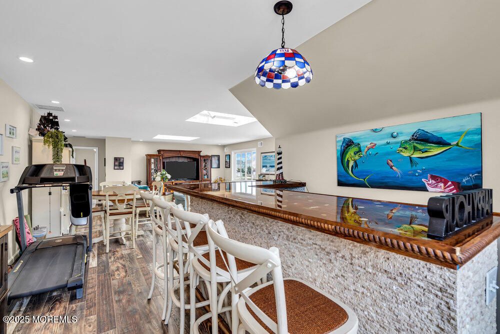 Dining room, Interior, Pendant Lights, Recessed Lighting, Wood Texture Flooring