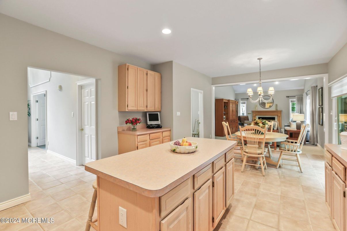 Chandelier, Dining room, Fireplace, Interior, Kitchen, Recessed Lighting