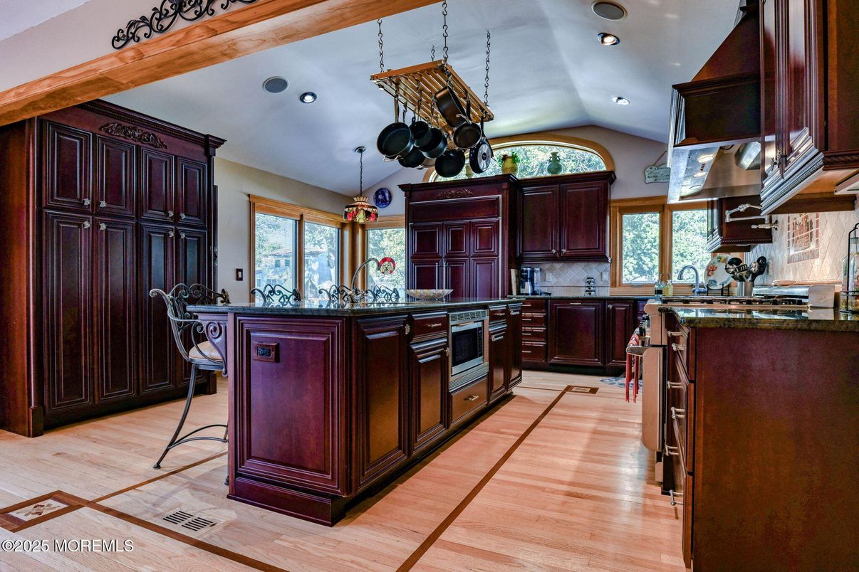 Interior, Kitchen, Pendant Lights, Recessed Lighting, Wood Texture Flooring
