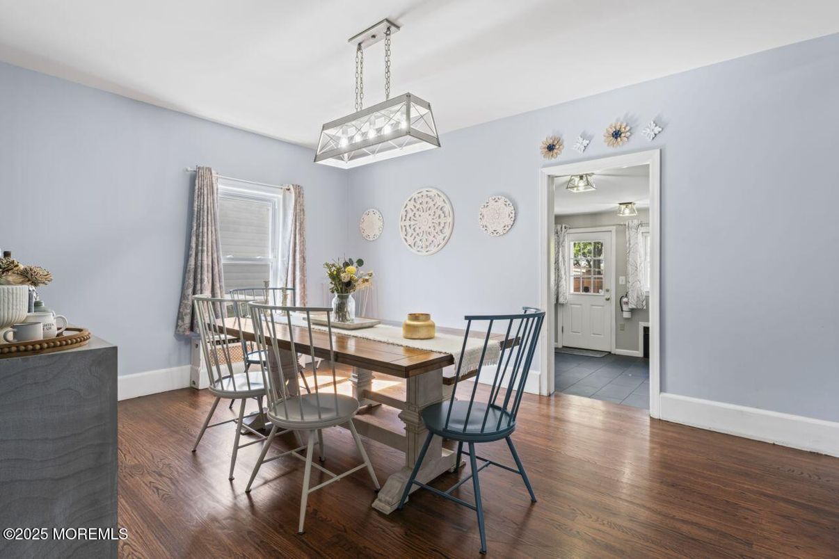 Dining room, Interior, Pendant Lights, Wood Texture Flooring