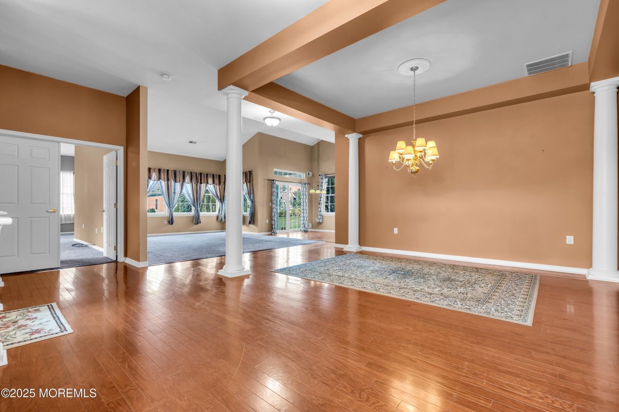 Chandelier, Empty room, Interior, Wood Texture Flooring