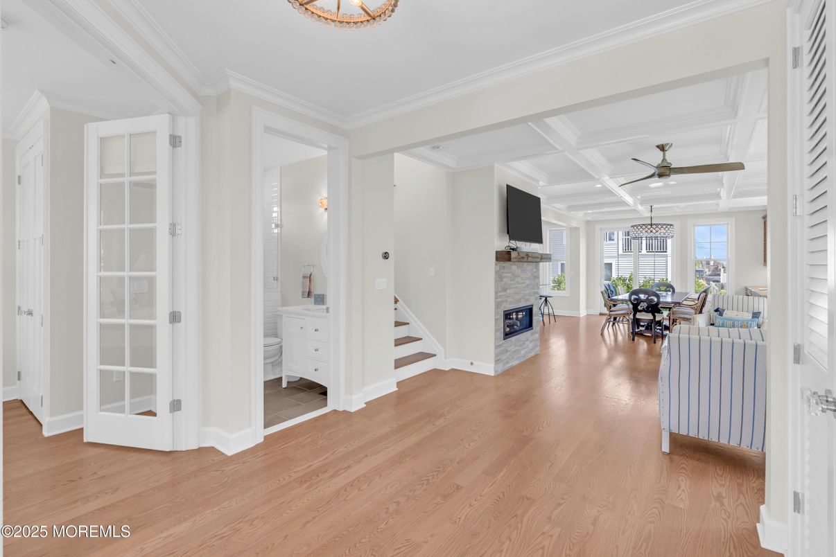 Dining room, Fireplace, Interior, Wood Texture Flooring