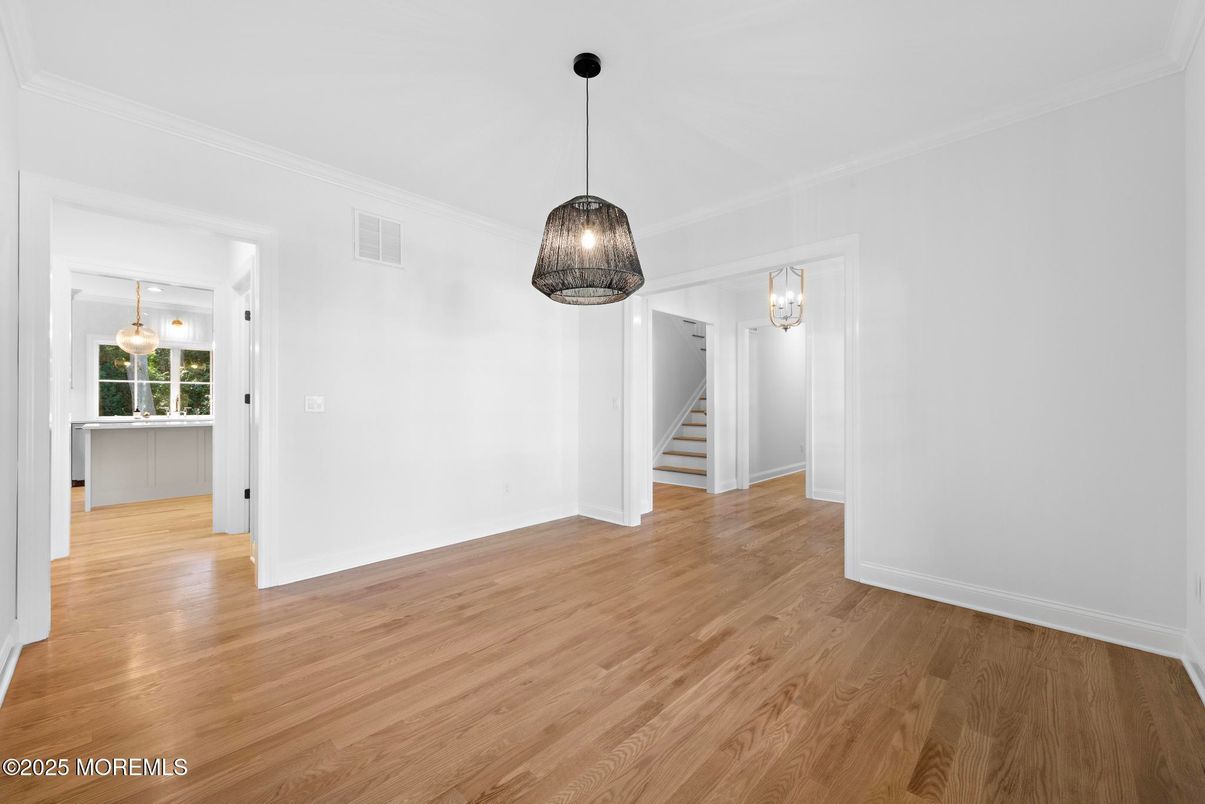 Empty room, Interior, Pendant Lights, Wood Texture Flooring