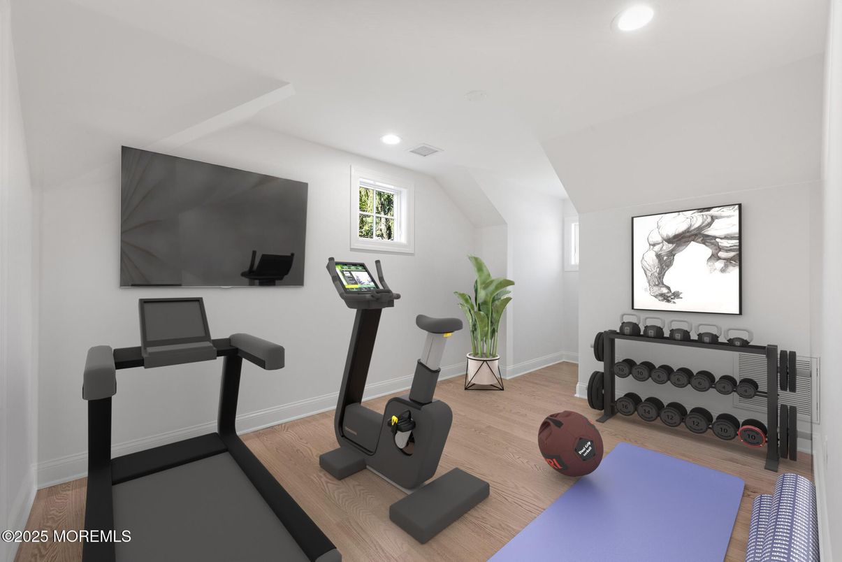 Fitness Equipment, Interior, Recessed Lighting, Wood Texture Flooring