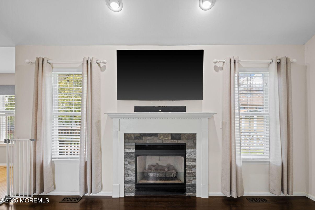 Fireplace, Interior, Recessed Lighting, Wood Texture Flooring