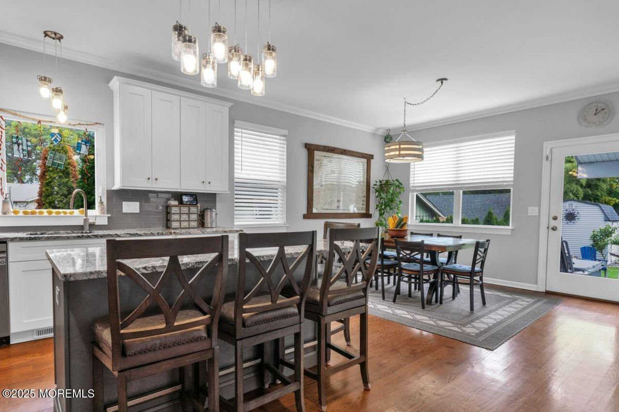 Dining room, Interior, Pendant Lights, Wood Texture Flooring