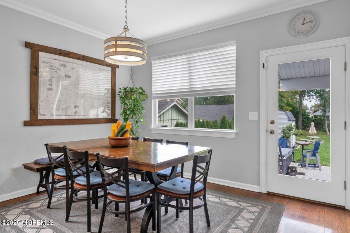 Dining room, Interior, Pendant Lights, Wood Texture Flooring