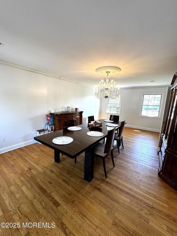 Chandelier, Dining room, Interior, Wood Texture Flooring