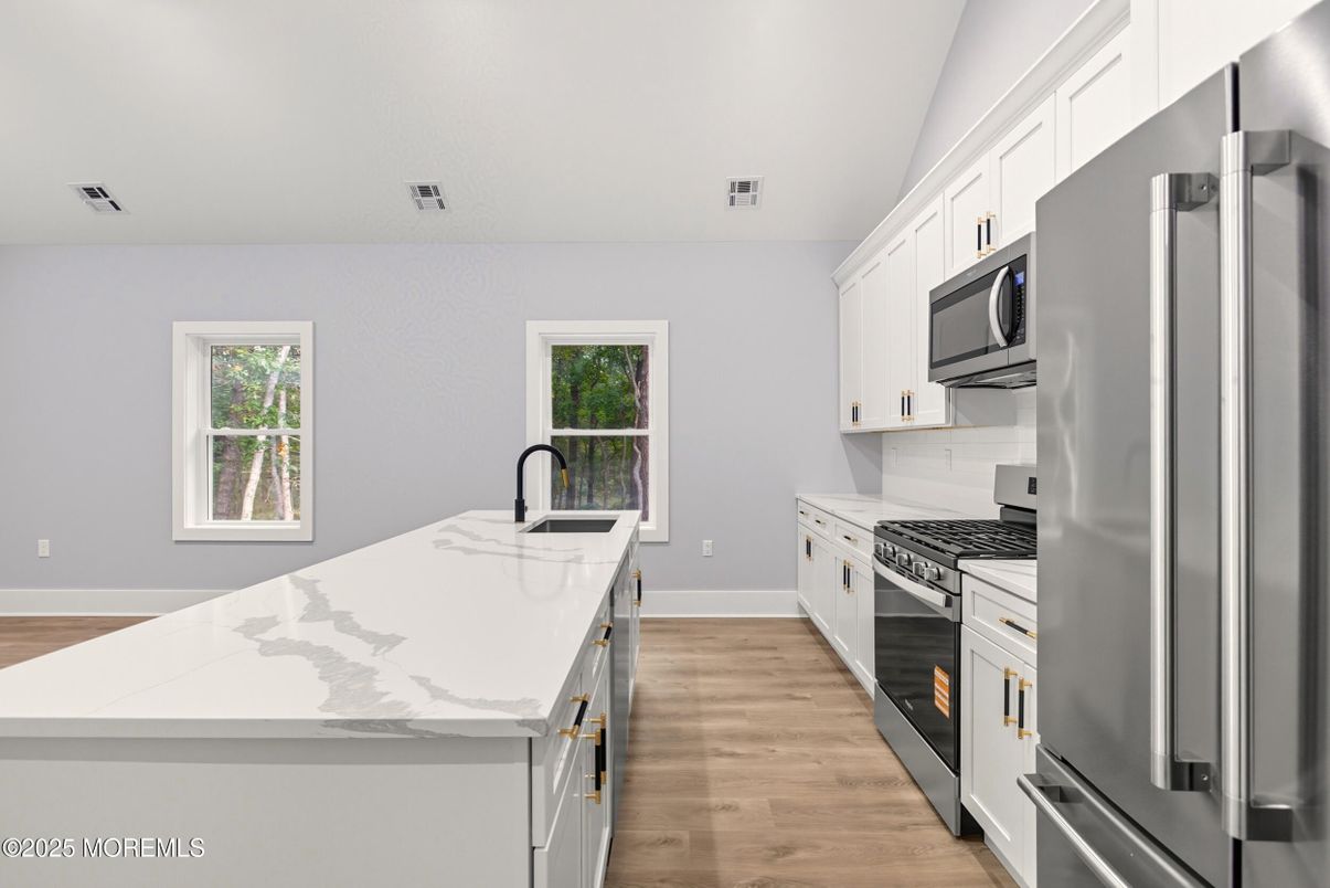 Interior, Kitchen, Stainless Steel Appliances, Wood Texture Flooring