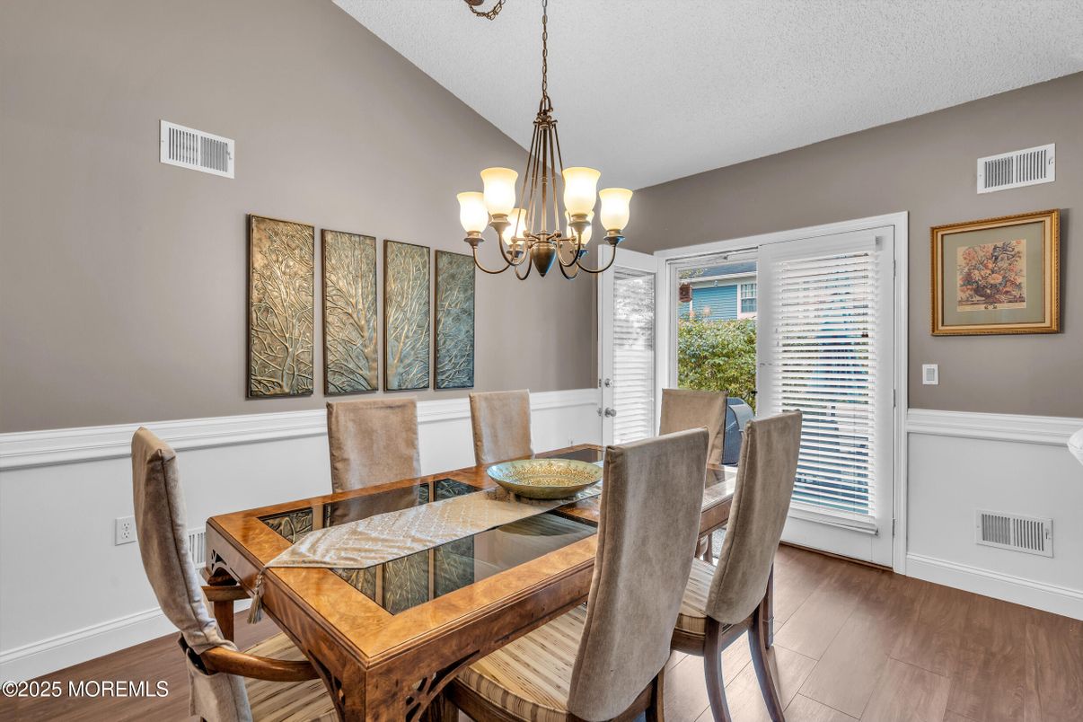 Chandelier, Dining room, Interior, Wood Texture Flooring