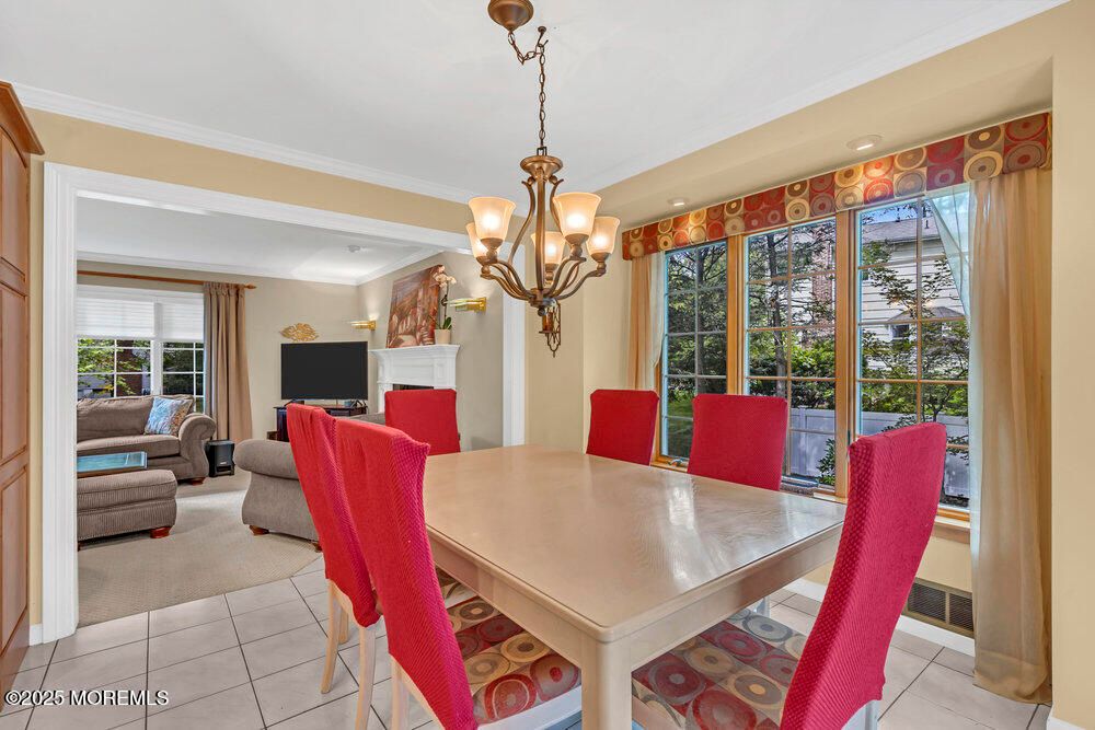 Chandelier, Dining room, Fireplace, Interior, Recessed Lighting