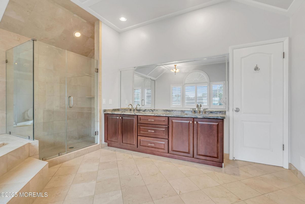 Bathroom, Dual Sink Vanities, Glass Shower, Interior, Recessed Lighting