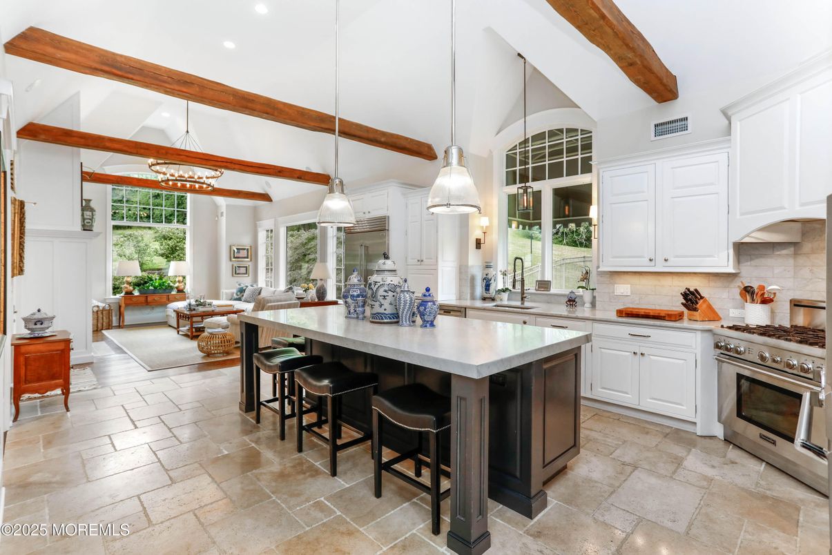 Interior, Kitchen, Living room, Pendant Lights, Recessed Lighting, Stainless Steel Appliances, Wooden Beams