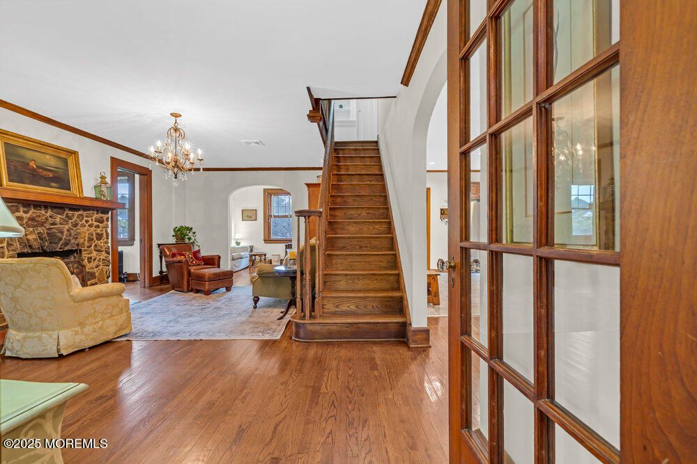 Chandelier, Fireplace, Interior, Living room, Wood Texture Flooring