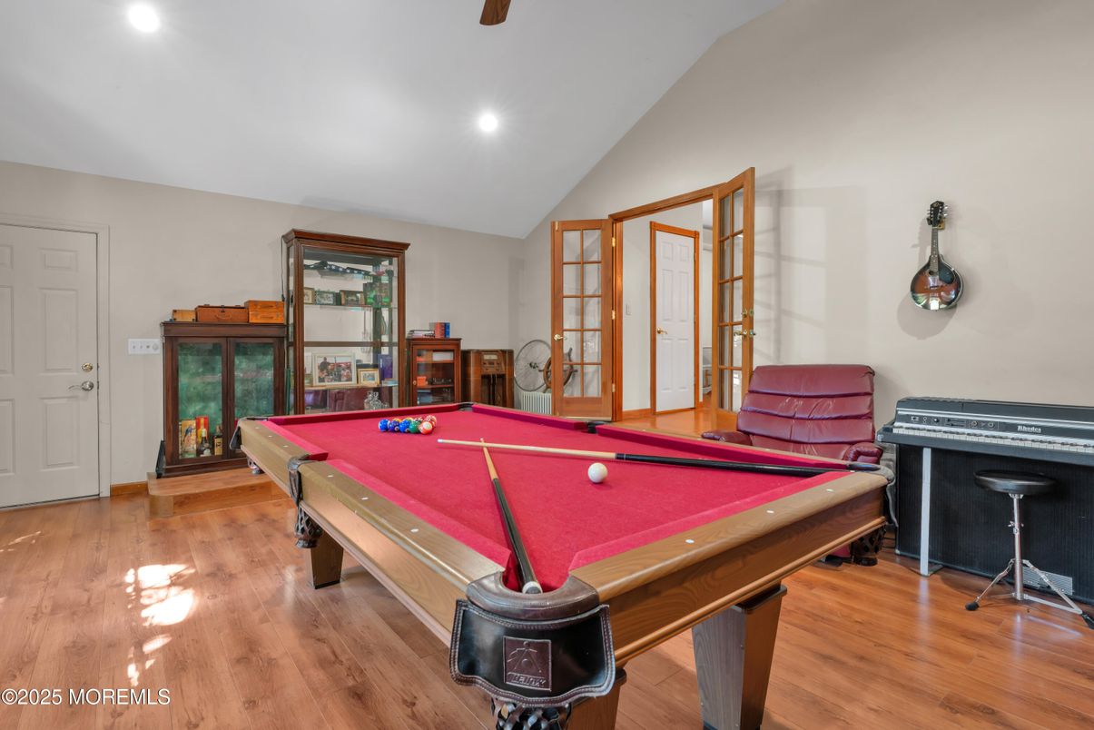 Billiard Table, Game Room, Interior, Recessed Lighting, Wood Texture Flooring
