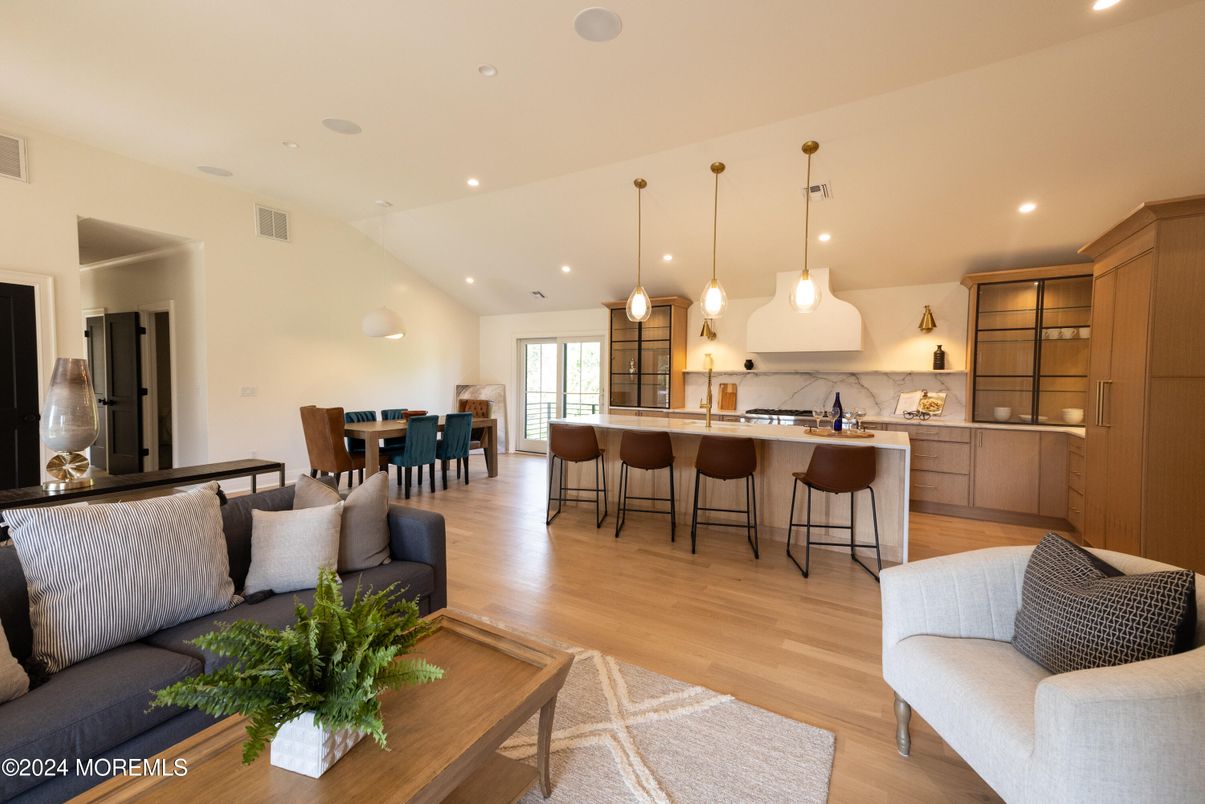 Dining room, Interior, Kitchen, Living room, Pendant Lights, Recessed Lighting, Wood Texture Flooring