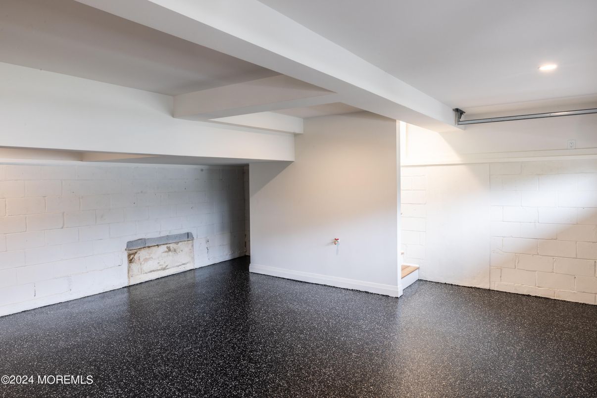 Empty room, Fireplace, Interior, Recessed Lighting, Stone Walls