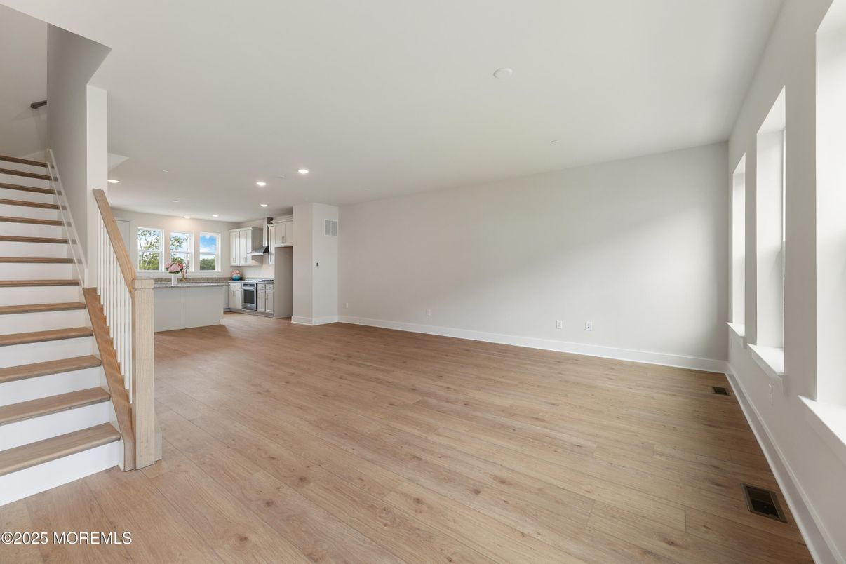 Empty room, Interior, Kitchen, Recessed Lighting, Wood Texture Flooring