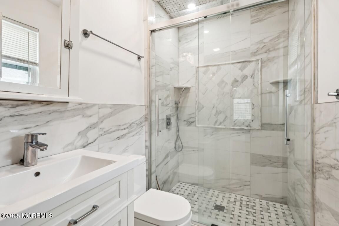 Bathroom, Glass Shower, Interior, Marble Walls, Recessed Lighting