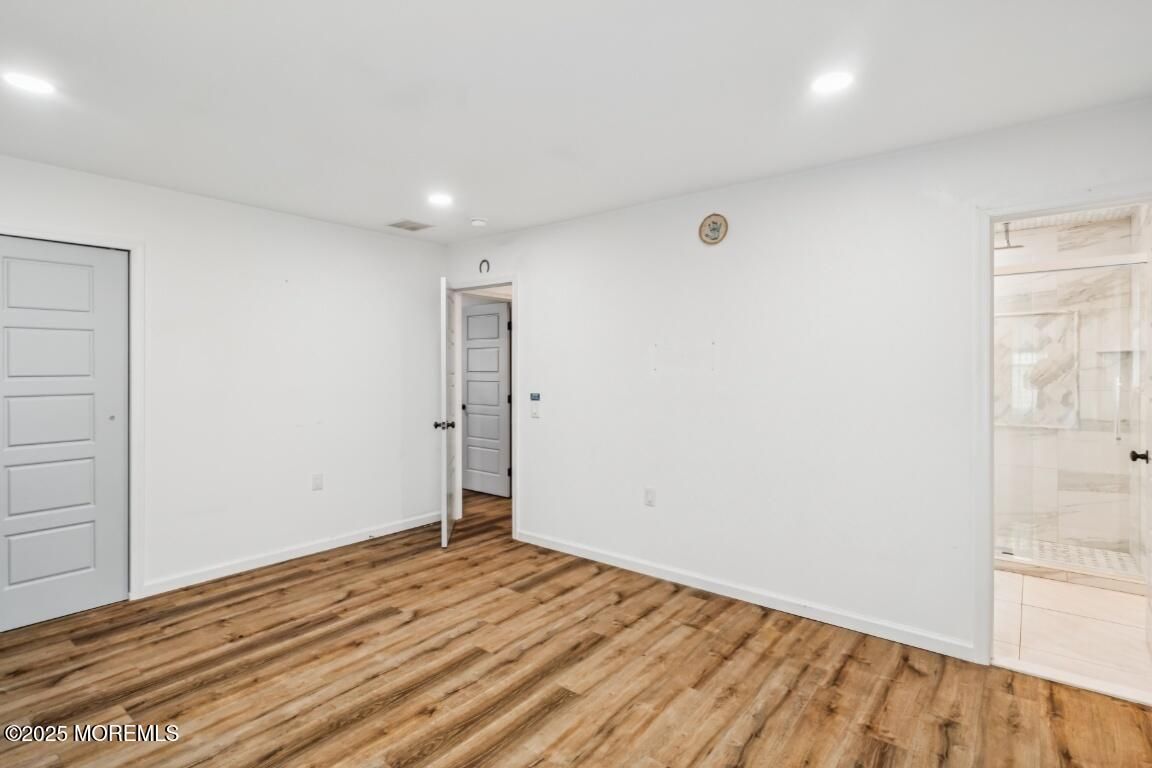 Bathroom, Empty room, Interior, Recessed Lighting, Wood Texture Flooring