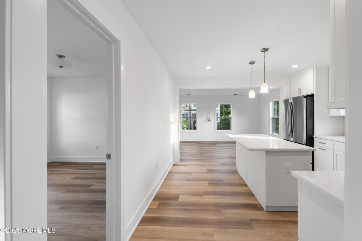 Interior, Kitchen, Pendant Lights, Recessed Lighting, Wood Texture Flooring