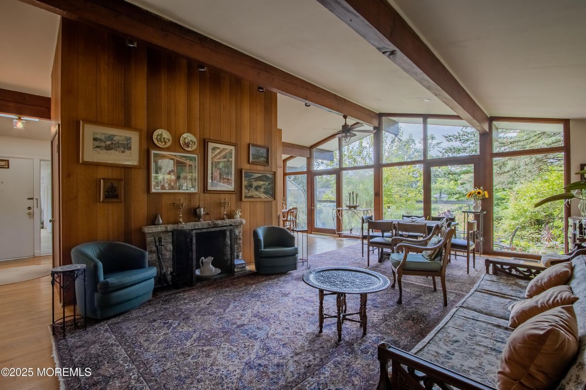 Dining room, Fireplace, Interior, Living room, Wooden Beams, Wood Texture Flooring, Wooden Walls
