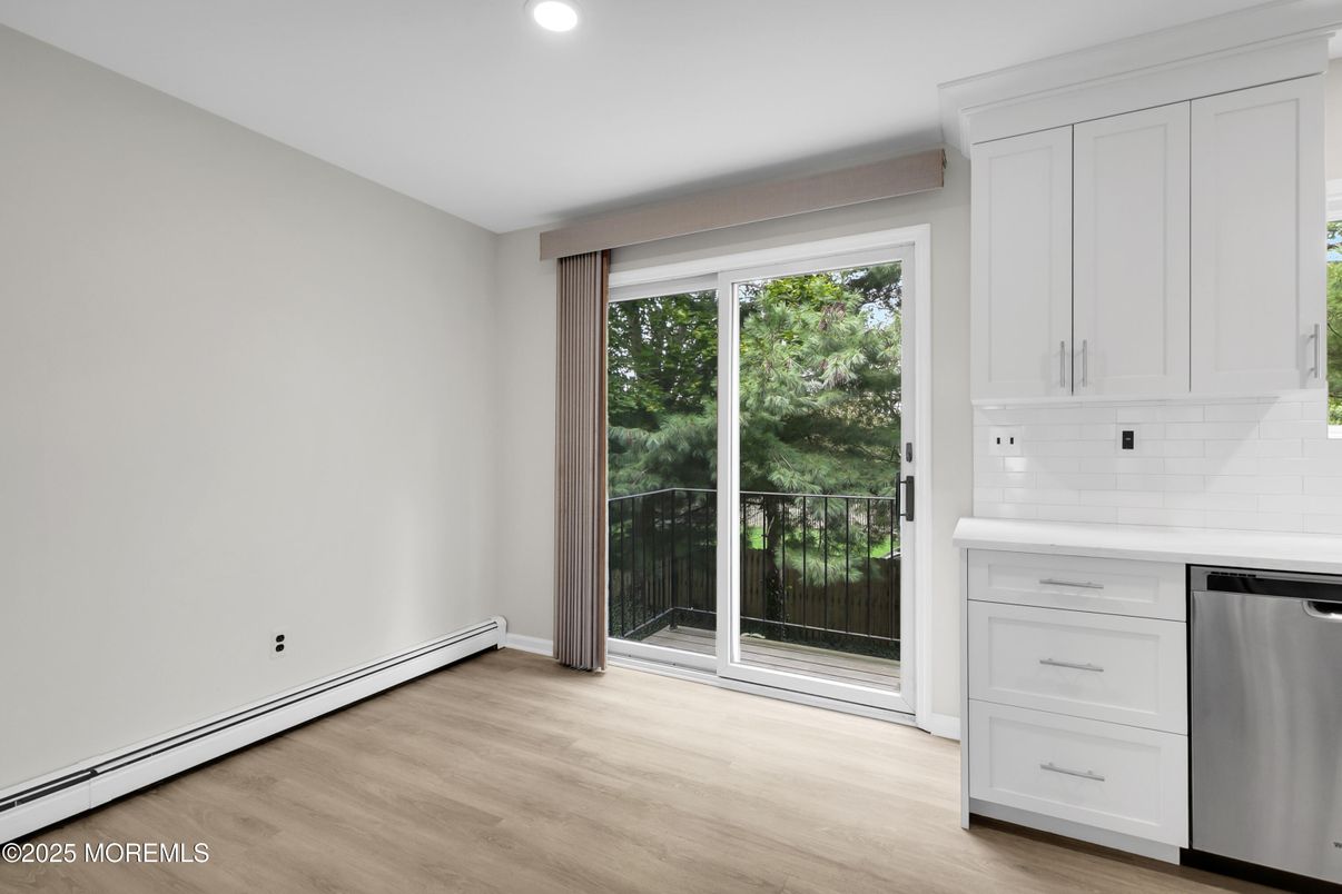 Empty room, Interior, Kitchen, Recessed Lighting, Wood Texture Flooring