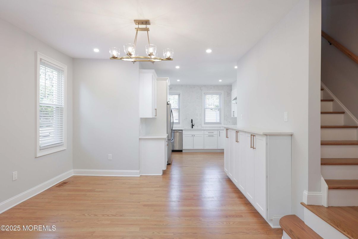 Interior, Kitchen, Pendant Lights, Recessed Lighting, Wood Texture Flooring