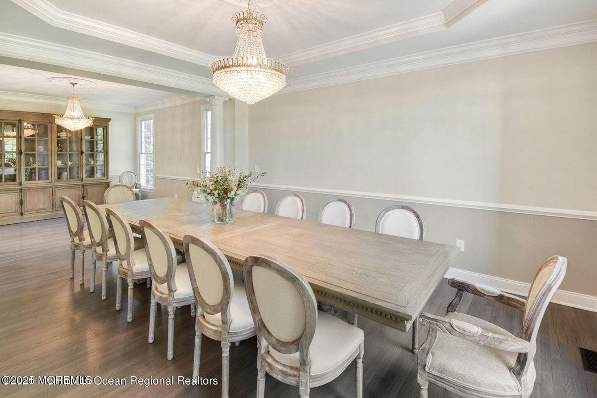Chandelier, Dining room, Interior, Wood Texture Flooring