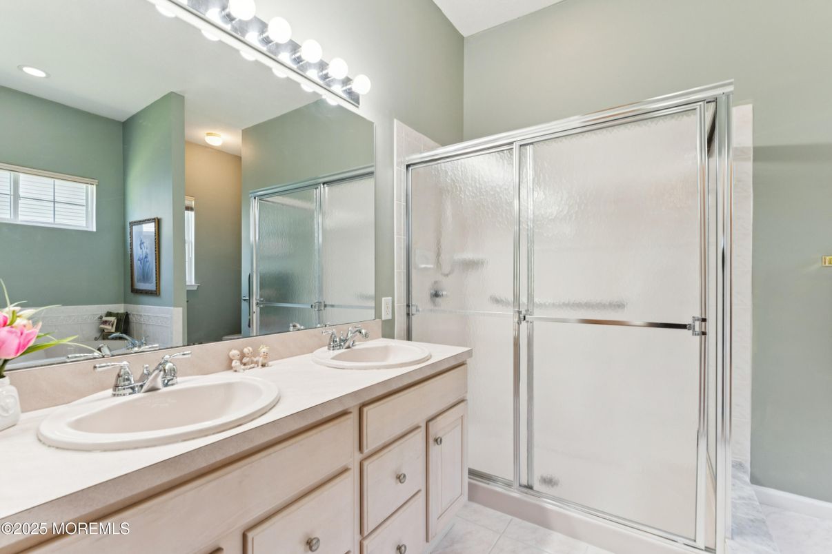 Bathroom, Dual Sink Vanities, Glass Shower, Interior, Recessed Lighting