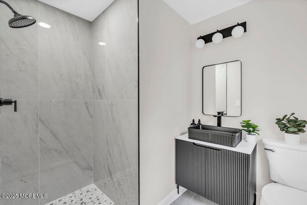 Bathroom, Glass Shower, Interior, Marble Walls, Recessed Lighting