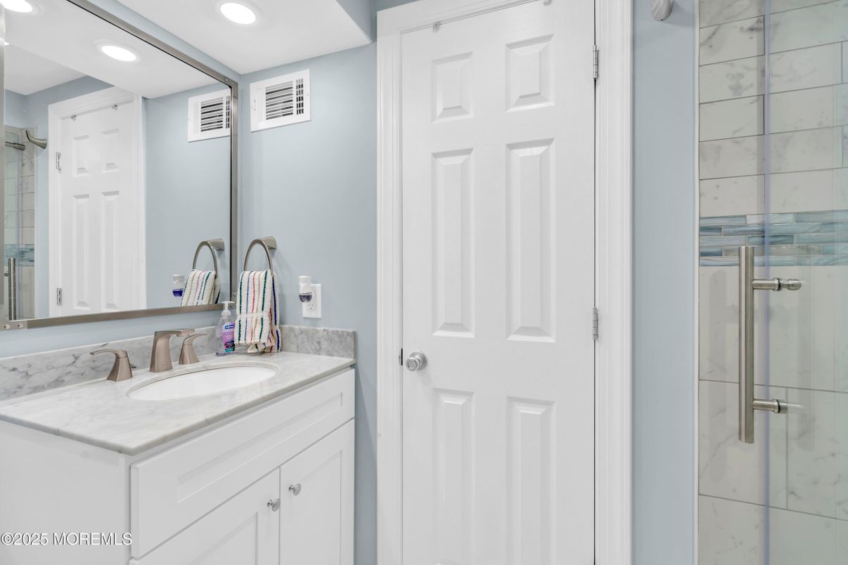 Bathroom, Glass Shower, Interior, Recessed Lighting