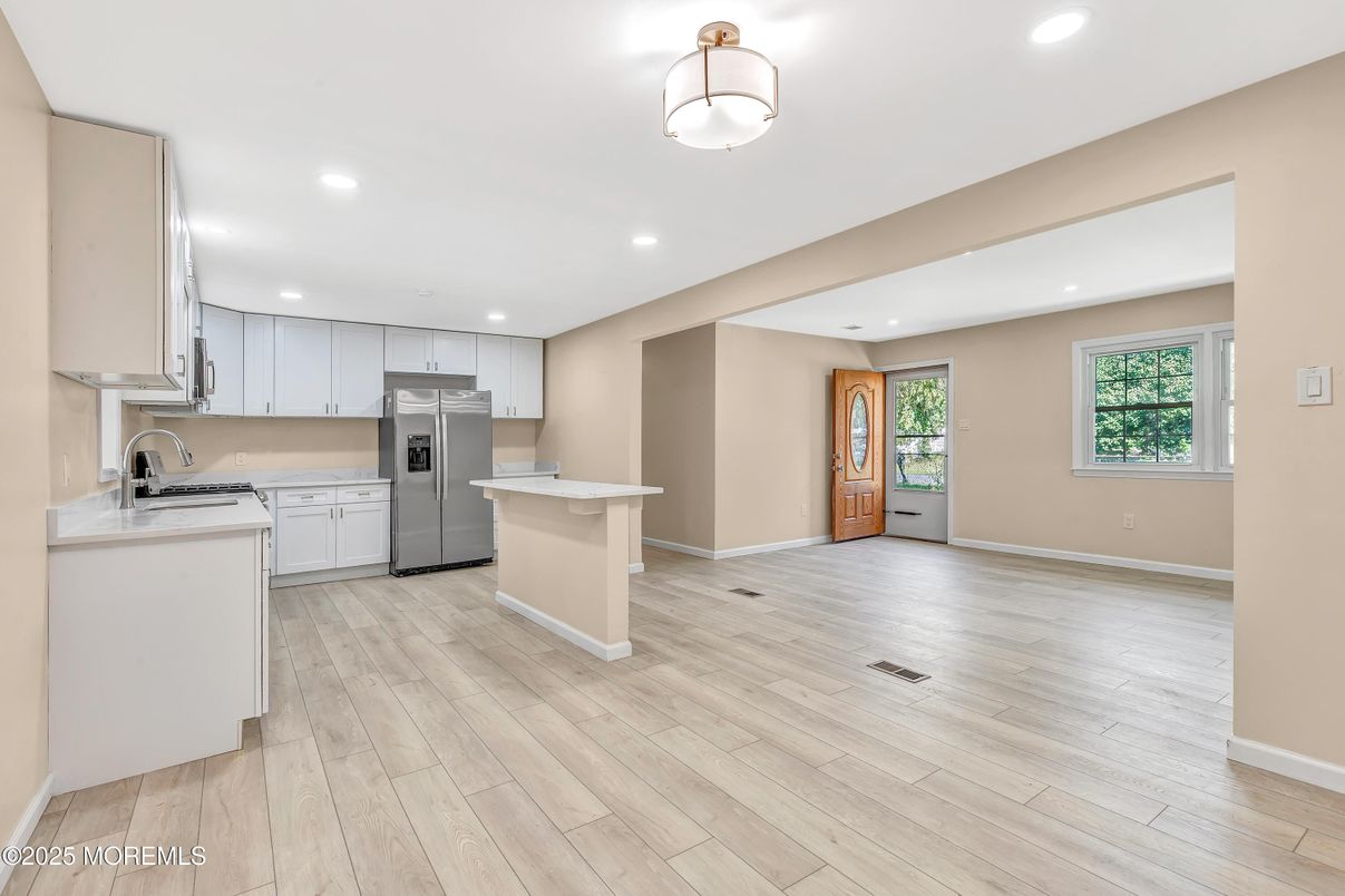 Interior, Kitchen, Recessed Lighting, Wood Texture Flooring
