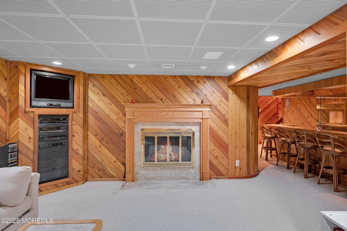 Fireplace, Interior, Recessed Lighting, Wooden Walls