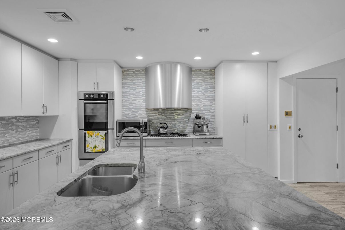 Interior, Kitchen, Marble, Recessed Lighting, Stainless Steel Appliances