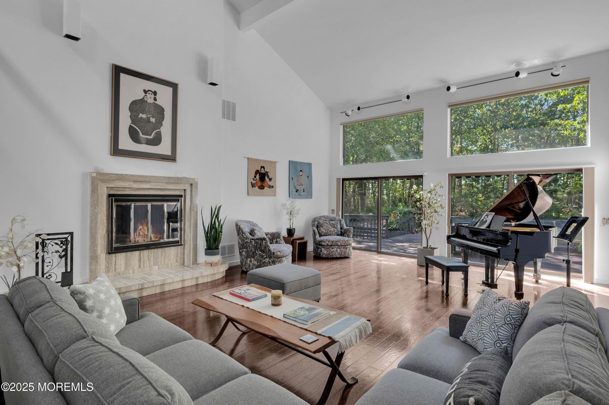 Fireplace, Interior, Living room, Piano, Wood Texture Flooring