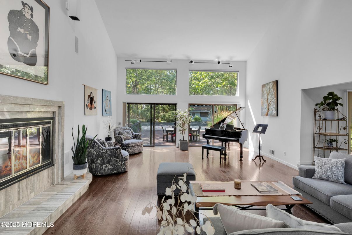 Fireplace, Interior, Living room, Piano, Wood Texture Flooring