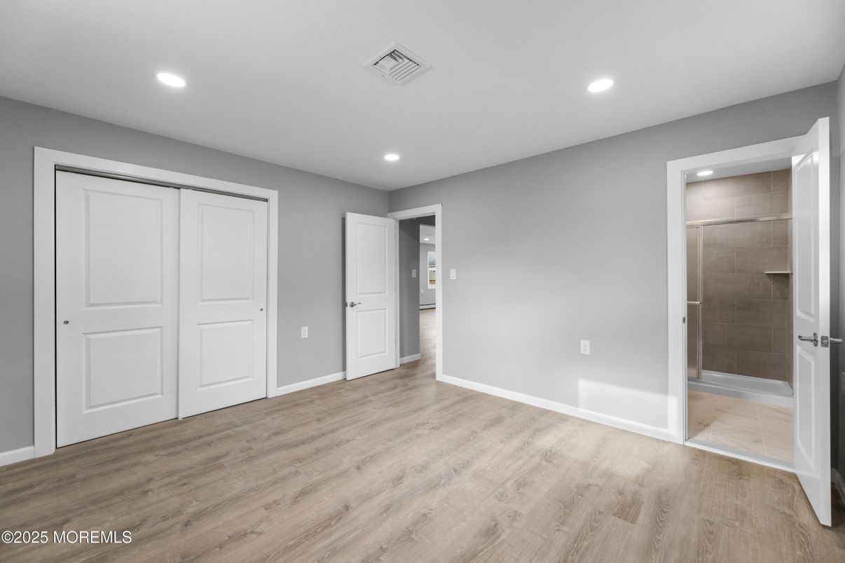 Bathroom, Empty room, Interior, Recessed Lighting, Wood Texture Flooring