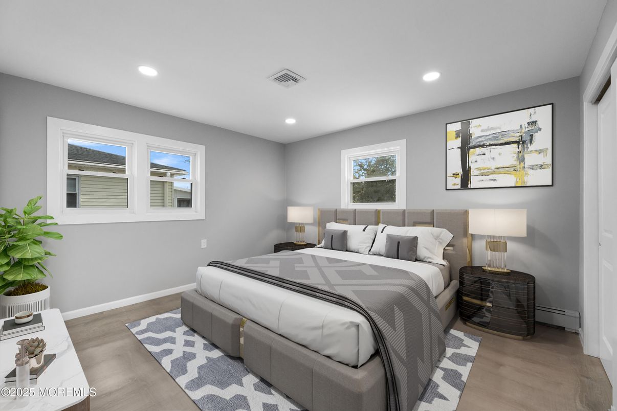 Bedroom, Interior, Recessed Lighting, Wood Texture Flooring