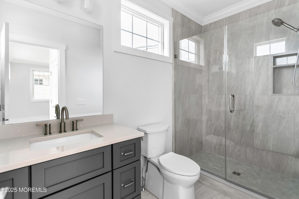 Bathroom, Glass Shower, Interior, Wood Texture Flooring