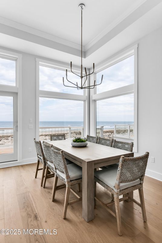 Chandelier, Dining room, Interior, Water, Wood Texture Flooring