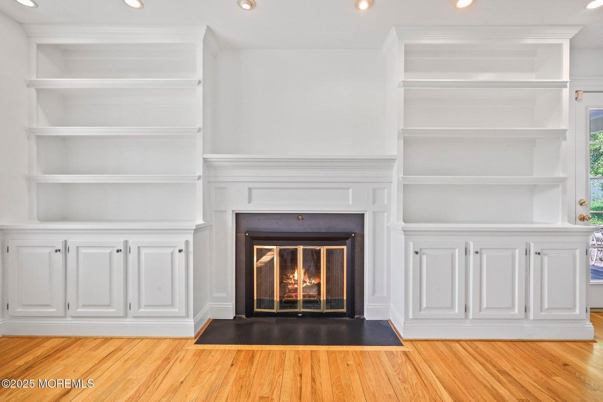 Fireplace, Interior, Recessed Lighting, Wood Texture Flooring