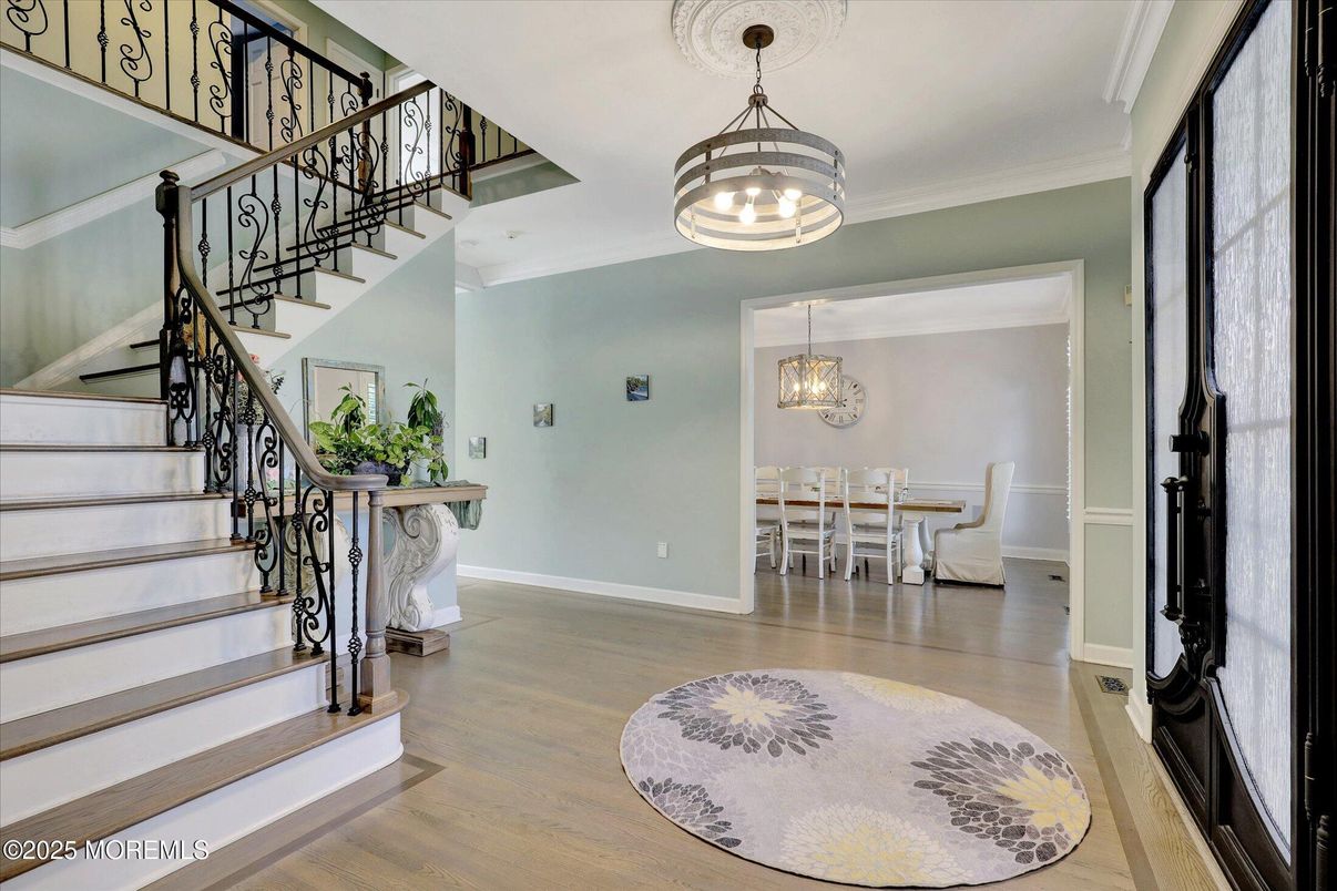 Chandelier, Dining room, Interior, Pendant Lights, Wood Texture Flooring