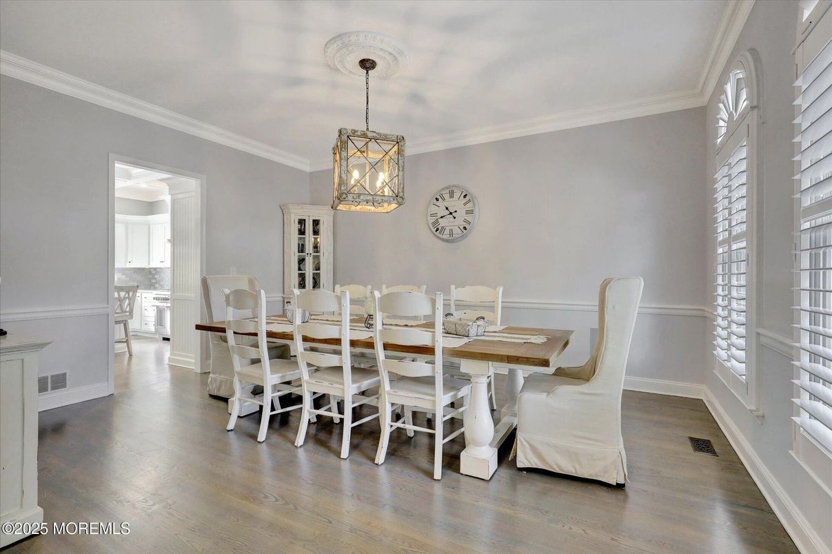 Dining room, Interior, Pendant Lights, Wood Texture Flooring