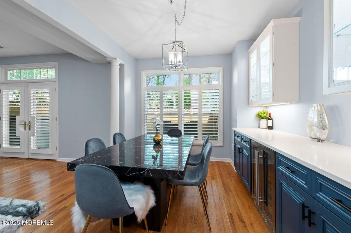 Dining room, Interior, Pendant Lights, Wood Texture Flooring
