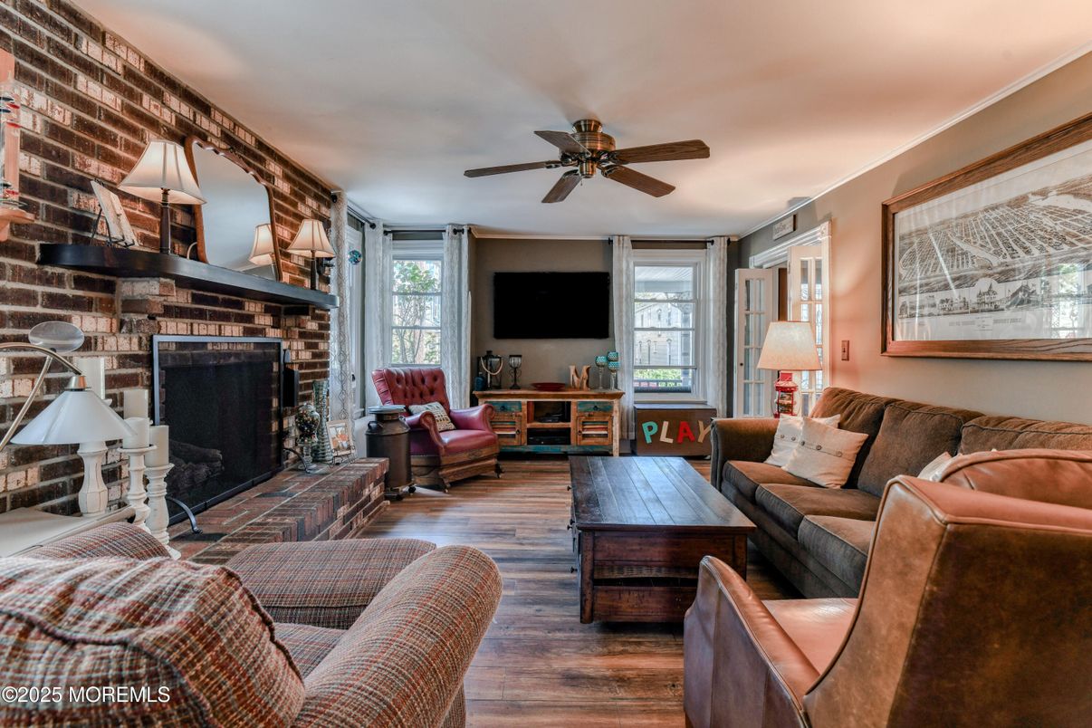 Fireplace, Interior, Living room, Stone Walls, Wood Texture Flooring